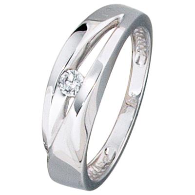 Goldring JOBO Gr. 54, weiß (weißgold 375), Fingerringe, Damen, 54, Weißgold 375, 375 Weißgold mit Zirkonia
