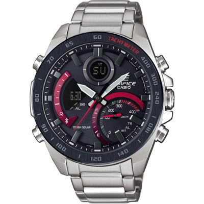 Smartwatch CASIO EDIFICE, silber (silberfarben, rot), Smartwatches, Smartwatch, Solaruhr, Armbanduhr, Herrenuhr, Android, iOS, Edelstahlarmband Image