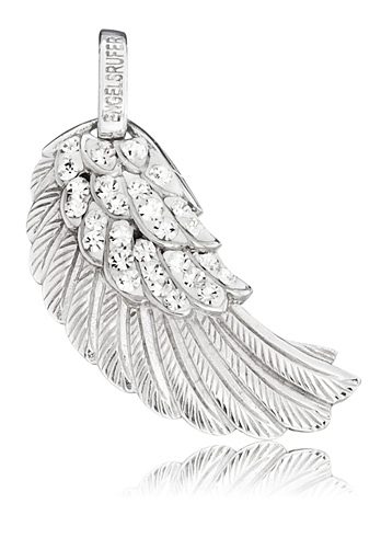 Flügelanhänger ENGELSRUFER "Where the angels fly FLÜGEL CRYSTAL" Gr. M, weiß (silber, 925, weiß, weiß), Schmuckanhänger, Damen, M, Keramikpaste Silber 925 (Sterlingsilber), 3,5 g, Keramikpaste, Silber 925 (Sterlingsilber), mit Preciosa Crystals