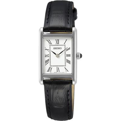 Quarzuhr SEIKO, schwarz (schwarz, silberfarben), Armbanduhren, Damen, Armbanduhr, Damenuhr, Lederarmband Image