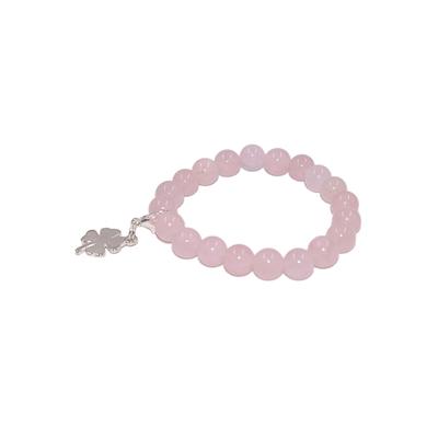 Charm-Armband FIRETTI "Schmuck Geschenk Charm Kleeblatt" Gr. 14, bunt (silberfarben, rosa, rosa), Armbänder, 14, Edelstahl-Silikon, Edelstahl, Silikon, Made in Germany - mit Rosenquarz oder Aventurin Image