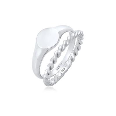 Ring-Set ELLI "Siegelring Basic Bandring Twist 2er Set 925 Silber" Gr. 56, silber, Fingerringe, Damen, 56mm, ohne Stein, Silber 925 (Sterlingsilber) Image