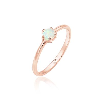 Fingerring ELLI "Silberring mit synth. Opal rund 925er Silber" Gr. 56, rosa (rosegold, weiß), Fingerringe, Damen, 56mm,m