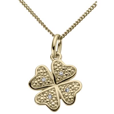 Ketten-Anhänger FIRETTI "Schmuck Geschenk Gold 333 Halsschmuck Anhänger für Halskette Kleeblatt", gold (gelbgoldfarben, weiß, w=weiß), Schmuckanhänger, Damen, 0,015 ct P2 = erkennbare Einschlüsse, Gelbgold 333-Diamanten, 0,8 g, Gelbgold 333,... Image