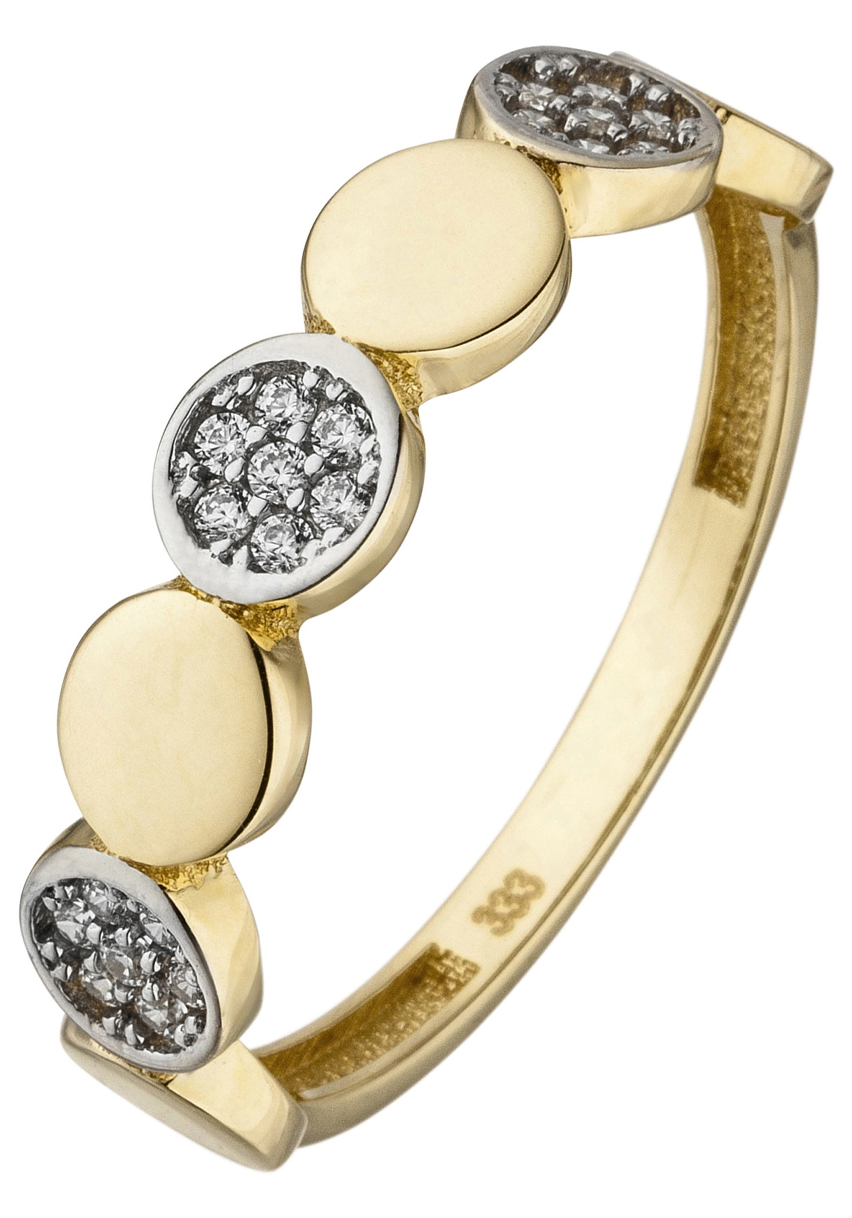 Fingerring JOBO Gr. 60, gold (gelbgold 333), Fingerringe, Damen, 60, Gelbgold 333, Fingerring, 333 Gold bicolor mit 21 Zirkonia Image