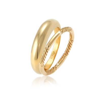 Ring-Set ELLI "Bandring Gedreht Basic Set (2 tlg) 925 Silber" Gr. 54, gold, Fingerringe, Damen, 54mm, ohne Stein, Silber 925 (Sterlingsilber) Image