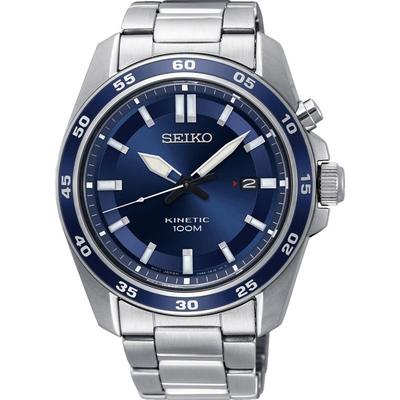 Kineticuhr SEIKO, silber (silberfarben, blau), Armbanduhren, Herren, Armbanduhr, Herrenuhr, Datum, Lederarmband Image