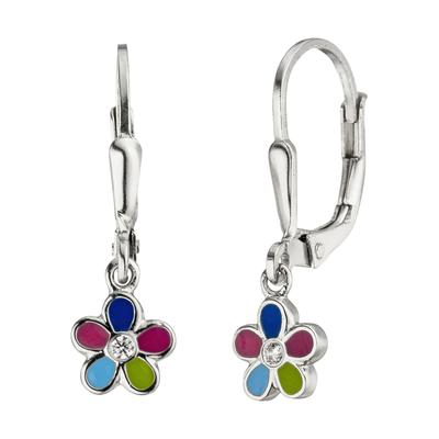 Paar Ohrhänger JOBO "Blume", silber (silber 925), Ohrringe, Damen, Silber 925 (Sterlingsilber), 925 Silber mit 2 Zirkonia Image