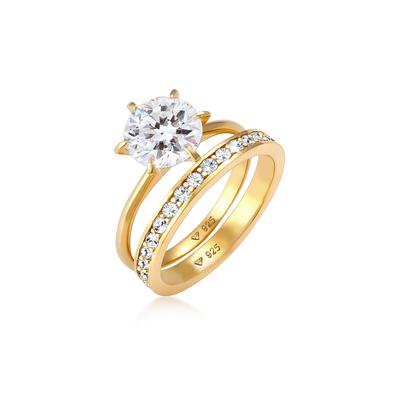 Solitärring ELLI "Kristalle Eternity (2 tlg) 925 Silber" Gr. 50, gold, Fingerringe, Damen, 50mm,mit Steinen, Silber 925 (Sterlingsilber) Image