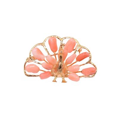 Brosche FIRETTI "Schmuck Geschenk Ansteckschmuck Pfau Koralle" Broschen bunt (gelbgoldfarben-rosa + rosa) Damen mit Koralle