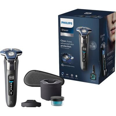 Elektrorasierer PHILIPS "Shaver Series 7000 S7887/55", grau, ElektrorasiererB:16,2cm H:24,5cm T:16cm, 1 Reinigungskartusche, Etui, Ladestand, mit SkinIQ Technologie, B:16,2cm H:24,5cm T:16cm