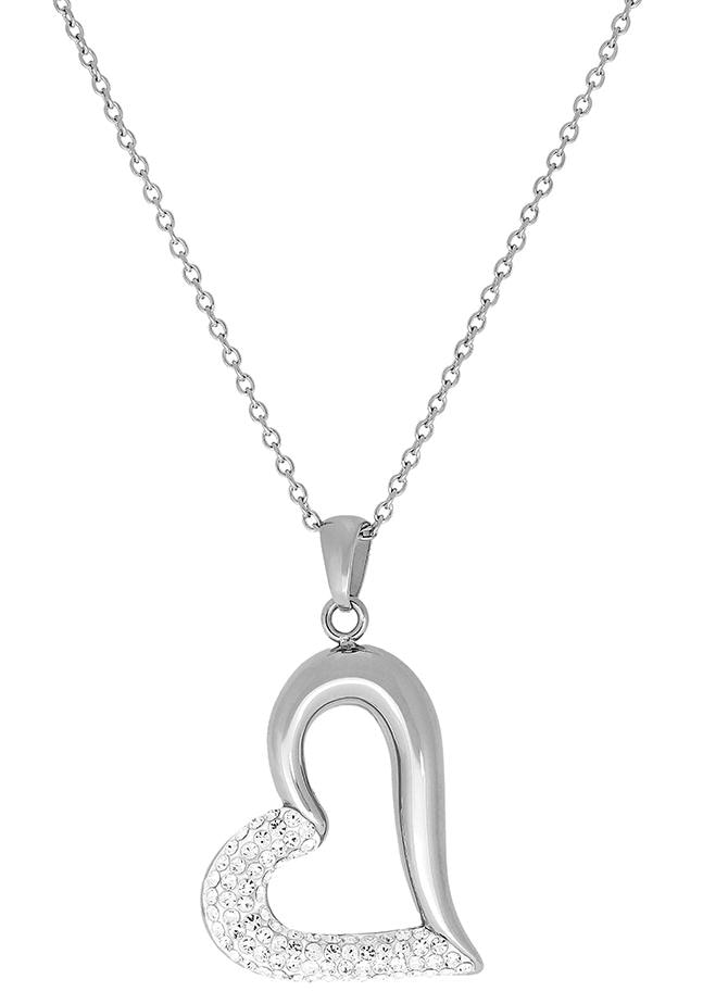 Herzkette FIRETTI "Halskette Schmuck Geschenk funkelndes Herz "LIEBE", weiß (edelstahlfarben, weiß, kristallweiß), Halsketten, Damen, Edelstahl, L: 50, mit Kristallstein Image