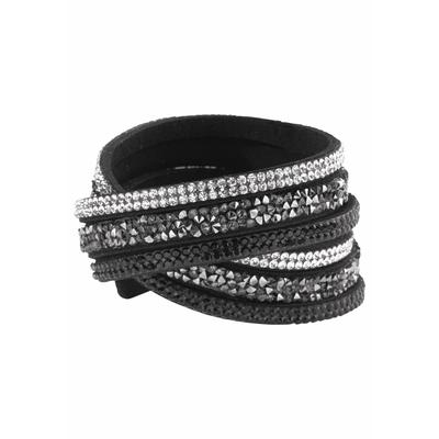 Armband FIRETTI "Wickelarmband", schwarz (schwarz, kristallweiß, grau, schwarz), Armbänder, Damen, Polyurethan-Metall, Polyurethan, Metall, mit Glasstein Image