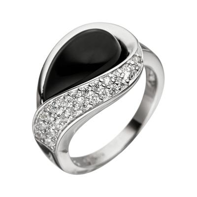 Silberring JOBO Gr. 60, silber (silber 925), Fingerringe, Damen, 60, Silber 925 (Sterlingsilber), 925 Silber mit Onyx un