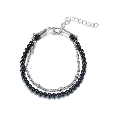 Fußkette FIRETTI "Schmuck Geschenk KörperSchmuck", schwarz (edelstahlfarben, schwarz, schwarz), Fußkettchen, Edelstahl, mit Türkis, Achat oder Dumortierit Image