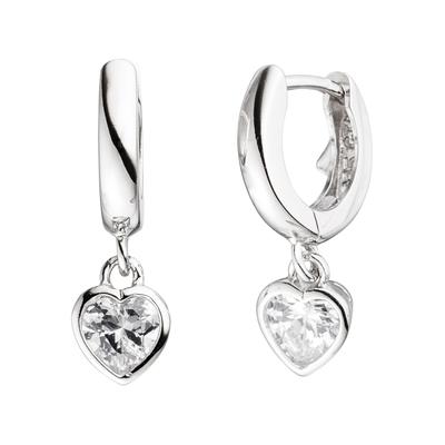 Paar Creolen JOBO, silber (silber 925), Ohrringe, Damen, Silber 925 (Sterlingsilber), Herz 925 Silber mit Zirkonia Image