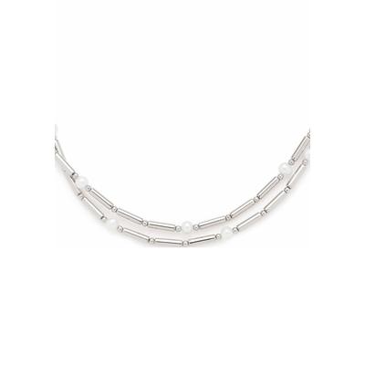 Kette ohne Anhänger LEONARDO "Halskette Mirella, 023336", silber (edelstahlfarben, weiß), Halsketten, Damen, Edelstahl-Perlen, L: 50cm B: 6mm, Edelstahl, Perlen, mit Süßwasserzuchtperle, B:6mm Image