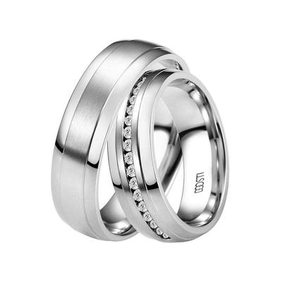 Trauring DOOSTI "Schmuck Geschenk Edelstahl Trauring Ehering Partnerring LIEBE" Gr. 50, silber (edelstahlfarben, kristallweiß), Fingerringe, 50,mit Zirkonia, Edelstahl, 6mm, Made in Germany - wahlweise mit oder ohne Zirkonia Image