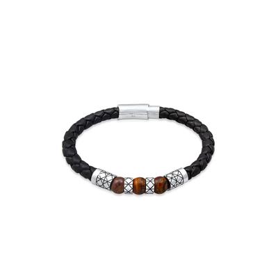 Armband KUZZOI "Herren Leder Bead Magnet-Verschluß 925er Silber" Gr. 19, schwarz, Armbänder, Herren, 19cm, ohne Stein, Silber 925 (Sterlingsilber) Image