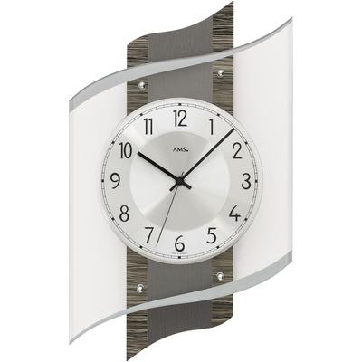 Funkwanduhr AMS "F5519", grau, Wanduhren, B/H/L: 29cm x 8cm x 48cm, Quarzuhr,Holz,Glas,Wohnzimmer,Esszimmer,Küche,Arbeitszimmer,Büro,Flur Image