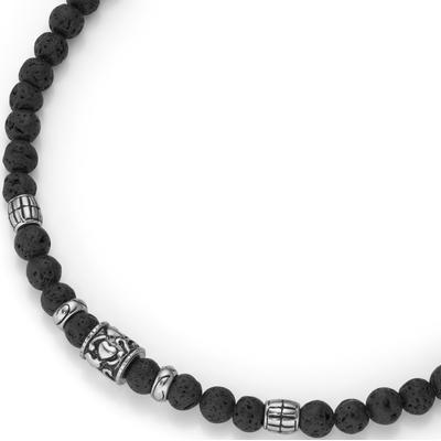 Kette ohne Anhänger FIRETTI "Schmuck Geschenk Totenkopf, teilweise geschwärzt", silber (edelstahlfarben), Halsketten, Herren, Edelstahl-Lava, L: 50cm, Edelstahl, Lava, mit Lavastein Image