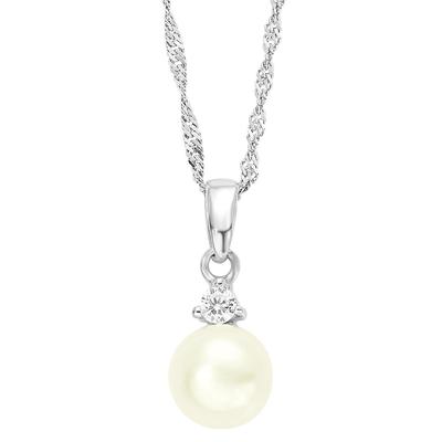 Kette mit Anhänger AMOR "2012671", silber (silberfarben, kristallweiß), Halsketten, Damen, Silber 925 (Sterlingsilber)-Perlen, L: 42cm, Silber 925 (Sterlingsilber), Perlen, mit Zirkonia (synth.) - mit Süßwasserzuchtperle Image
