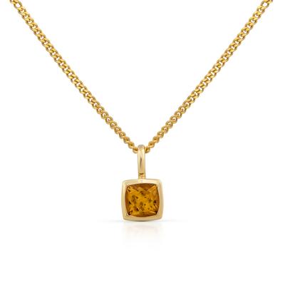 Kette mit Anhänger OROLINO "Gold 585 mit echtem Citrin 5x5mm", gelb, Halsketten, Damen, 42/45cm, Gold, L: 45cm B: 7.0mm,