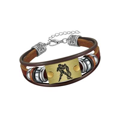 Armband FIRETTI "Schmuck Geschenk Armschmuck Armkette Edelstein Sternzeichen", bunt (edelstahlfarben, messingfarben, dunkelbraun, braun, grau, braun, grau), Armbänder, Wassermann, Edelstahl-Messing-Leder, Edelstahl, Messing, Leder, Made in Germany -... Image