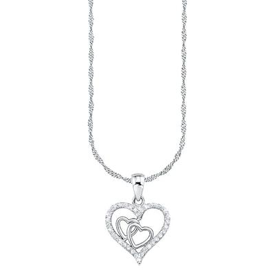 Kette mit Anhänger AMOR "Herz, 9188345", silber (silber, 925), Halsketten, Damen, Silber 925 (Sterlingsilber), L: 42cm B: 1mm, mit Zirkonia (synth.), B:1mm Image