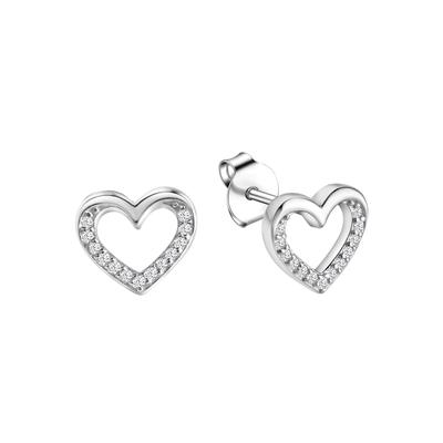 Paar Ohrstecker FIRETTI "Schmuck Geschenk Silber 925 Ohrschmuck Herz", silber (silberfarben, kristallweiß, kristallweiß), Ohrringe, Mädchen, Silber 925 (Sterlingsilber), mit Kristallstein (synth.) Image