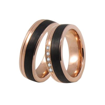Trauring DOOSTI "Schmuck Geschenk Edelstahl Trauring Ehering Partnerring LIEBE" Gr. 58, rosa (roségoldfarben, schwarz, kristallweiß), Fingerringe, 58,mit Zirkonia, Edelstahl-Carbon, 6,5mm, Edelstahl, Carbon, Made in Germany, wahlweise mit oder ohne... Image