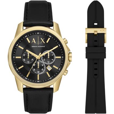 Chronograph ARMANI EXCHANGE "AX7133SET" Armbanduhren schwarz Herren Quarzuhr, Armbanduhr,Herrenuhr,Stoppfunktion,Lederarmband,Geschenkidee