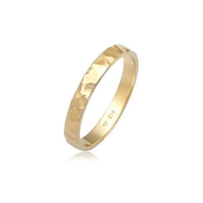 Fingerring ELLI "Basic Bandring Fein Gehämmert 925 Silber" Gr. 58, gold, Fingerringe, Damen, 58mm, ohne Stein, Silber 92