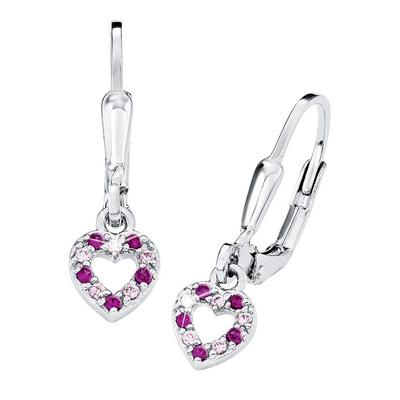Paar Ohrhänger PRINZESSIN LILLIFEE "9082650, Herz", rosa (silberfarben, rosa, pink, rosa, pink), Ohrringe, Mädchen, Silber 925 (Sterlingsilber), mit Zirkonia (synth.) Image