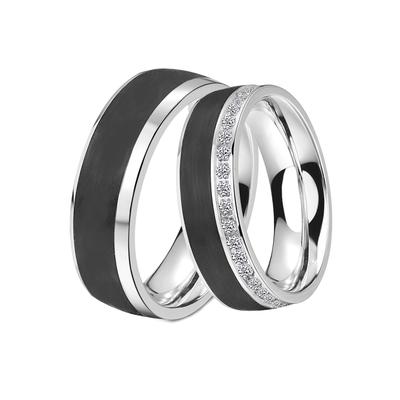 Trauring DOOSTI "Schmuck Geschenk Edelstahl Trauring Ehering Partnerring LIEBE" Gr. 60, schwarz (edelstahlfarben, schwarz), Fingerringe, 60, ohne Zirkonia, Edelstahl-Carbon, 6,5mm, Edelstahl, Carbon, wahlweise mit oder ohne Zirkonia Image