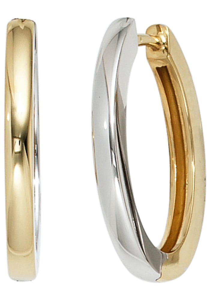 Paar Creolen JOBO, gelb (gelbgold 585), Ohrringe, Damen, Gelbgold 585 Weißgold 585, Gelbgold 585, Weißgold 585, oval 585 Gold bicolor