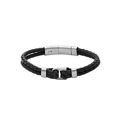 Armband FOSSIL "VINTAGE CASUAL, JF04202040, JF04203040", schwarz (edelstahlfarben, schwarz), Armbänder, Edelstahl-Leder, Edelstahl, Leder Image