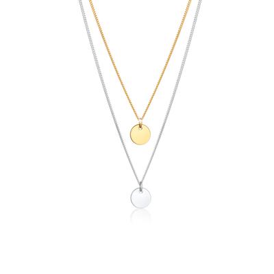 Gliederkette ELLI "Layer Kette mit Kreis Plättchen 925 Silber", bunt, Halsketten, Damen, 45, ohne Stein, Silber 925 (Sterlingsilber), L: 45cm Image