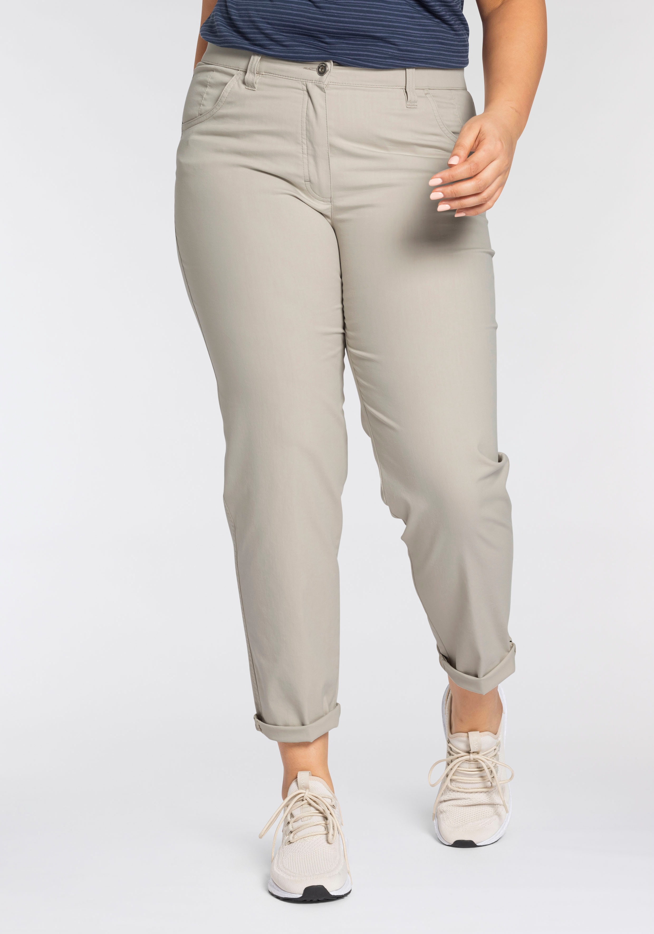 Chinohose KJBRAND "Betty Chino", Damen, Gr. 52 (26), K-Gr, beige, Web, Obermaterial: 60% Baumwolle, 37% Polyamid, 3% Elasthan, bequem knöchellang, Hosen Chinohose, mit Komfortbund