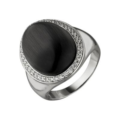 Fingerring JOBO Gr. 58, schwarz (schwarz, schwarz), Fingerringe, Damen, 58, Silber 925 (Sterlingsilber), 925 Silber mit 