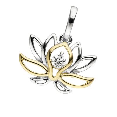 Ketten-Anhänger JOBO "Anhänger Seerose", gold (goldfarben, weiß), Schmuckanhänger, Damen, Silber 925 (Sterlingsilber), 9