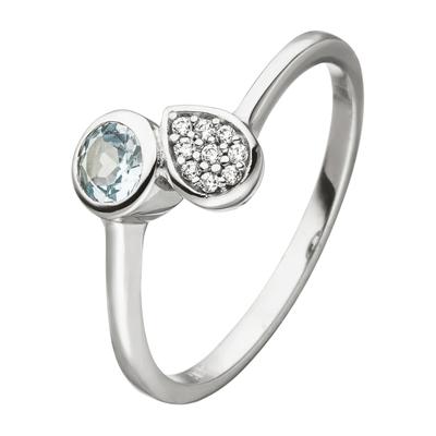 Fingerring JOBO Gr. 58, silber (silber 925, blau), Fingerringe, Damen, 58, Silber 925 (Sterlingsilber), 925 Silber mit Blautopas und 9 Zirkonia Image