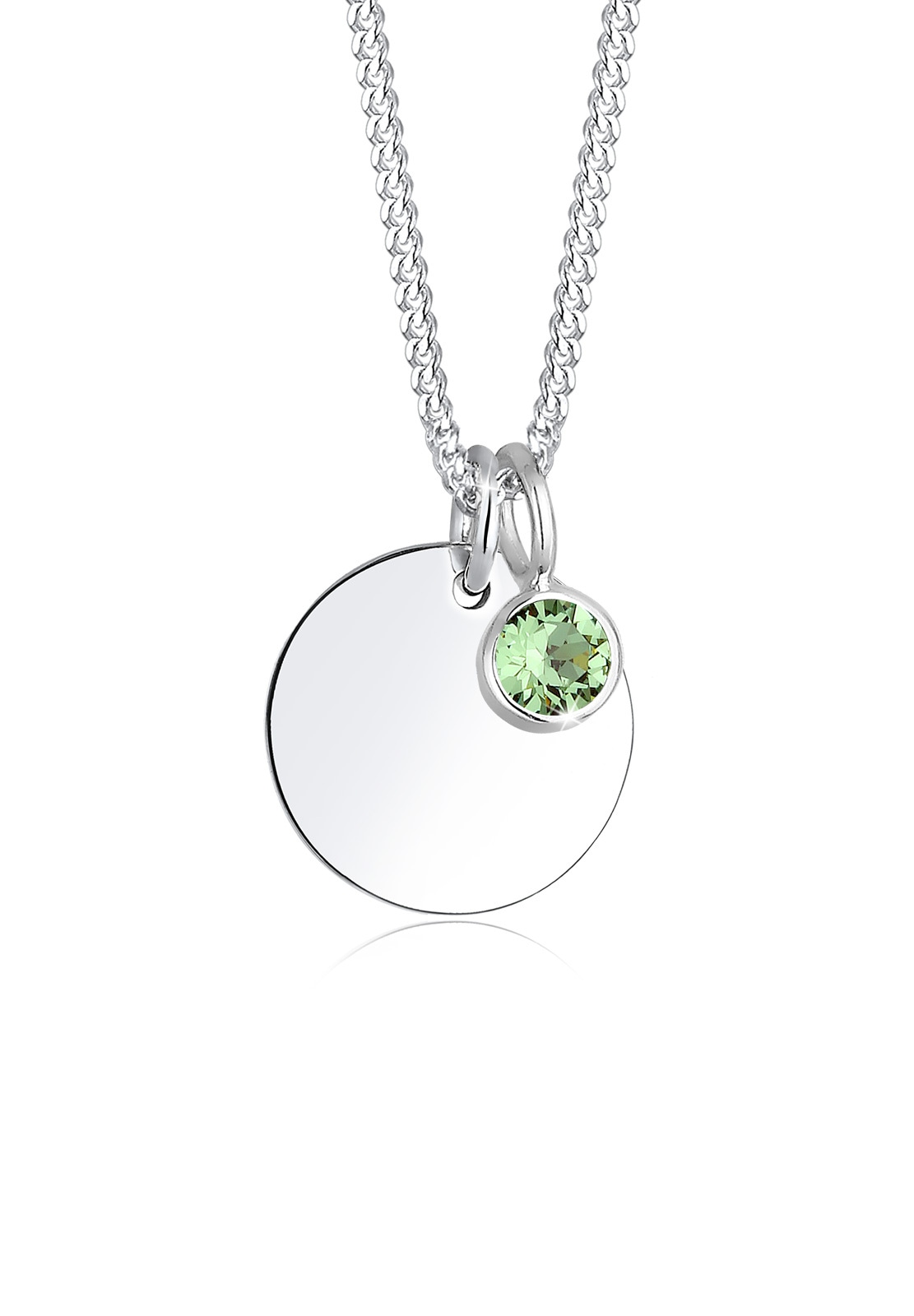 Collierkettchen ELLI "Plättchen mit Geburtstein Kristalle 925 Sterling silber", grün (hellgrün), Halsketten, Damen, 45,mit Steinen, Silber 925 (Sterlingsilber), L: 45 Image
