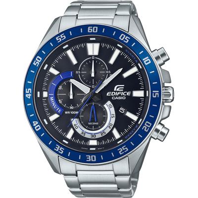 Chronograph CASIO EDIFICE, silber (dunkelblau, schwarz, edelstahlfarben), Armbanduhren, Herren, Quarzuhr, Armbanduhr, Herrenuhr, Lederarmband,Datum, Lederband Image