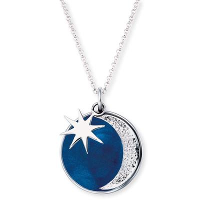 Kette mit Anhänger ENGELSRUFER "SONNE MOND STERN, ERN-MOON-PB", bunt (silberfarben, blau), Halsketten, Damen, Silber 925