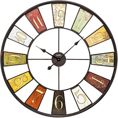 Wanduhr AMS "W9488", schwarz, Wanduhren, H: 6cm, Quarzuhr,Wohnzimmer,Esszimmer,Küche,Arbeitszimmer,Büro,Flur Image