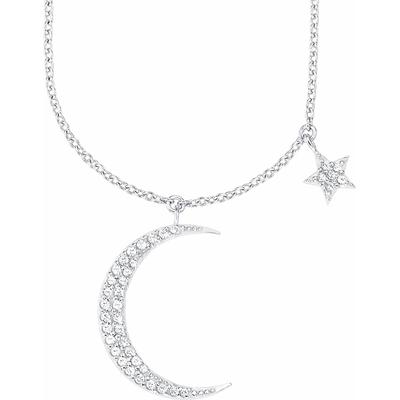 Kette mit Anhänger AMOR "Mond und Stern", silber (silberfarben, kristallweiß), Halsketten, Damen, Silber 925 (Sterlingsi