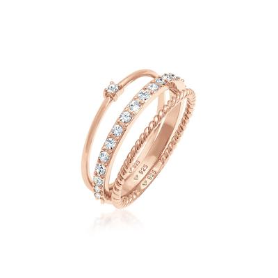 Solitärring ELLI "Ringset (3 tlg) 925 Silber, mit Kristallen von Swarovski" Gr. 52, rosa, Fingerringe, Damen, 52mm,mit Steinen, Silber 925 (Sterlingsilber) Image