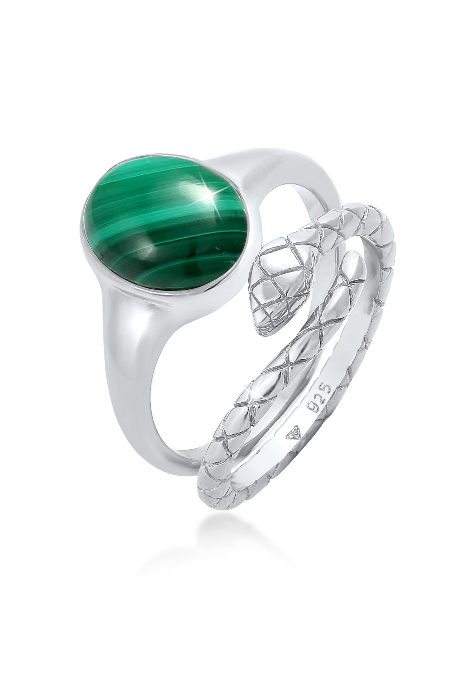 Solitärring ELLI PREMIUM "Siegelring Malachit Schlange 2er Set 925 Silber" Gr. 58, silber, Fingerringe, 58mm,mit Steinen, Silber 925 (Sterlingsilber) Image