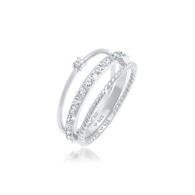 Solitärring ELLI "Ringset (3 tlg) 925 Silber, mit Kristallen von Swarovski" Gr. 62, silber, Fingerringe, Damen, 62mm,mit Steinen, Silber 925 (Sterlingsilber) Image